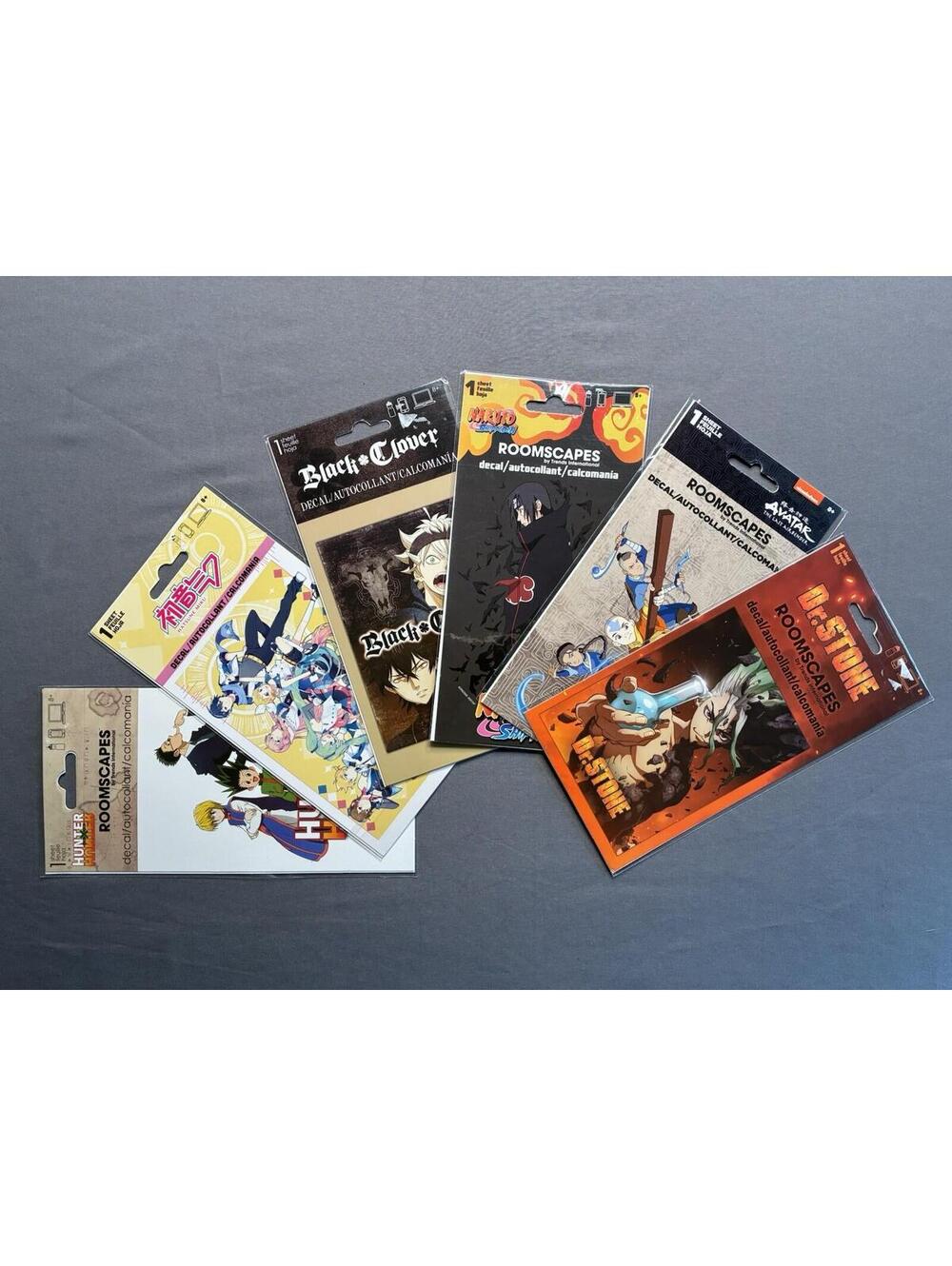 Set of 6 Anime Style Decal Stickers - Naruto, Black Clover, Dr. Stone & more